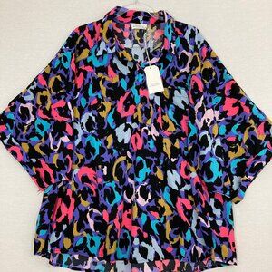 New Emily Wonder Colorful Retro Collar‎ Relaxed Artsy Popover Top size 1X/2X